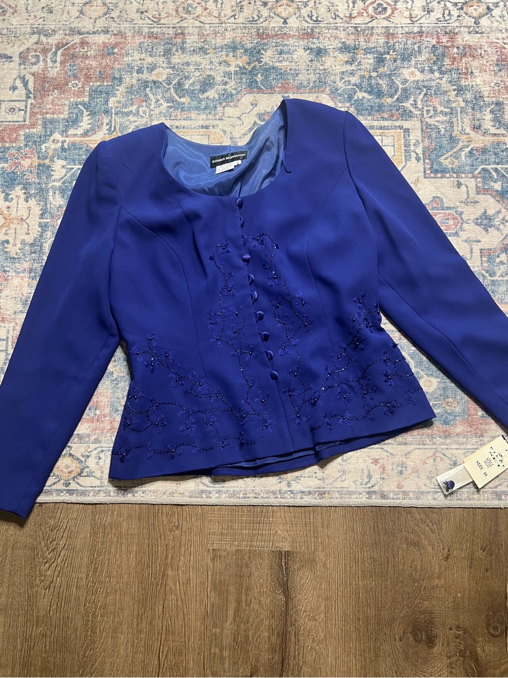 Vintage Donna Morgan Sapphire Blue Dress Top Skirt Set